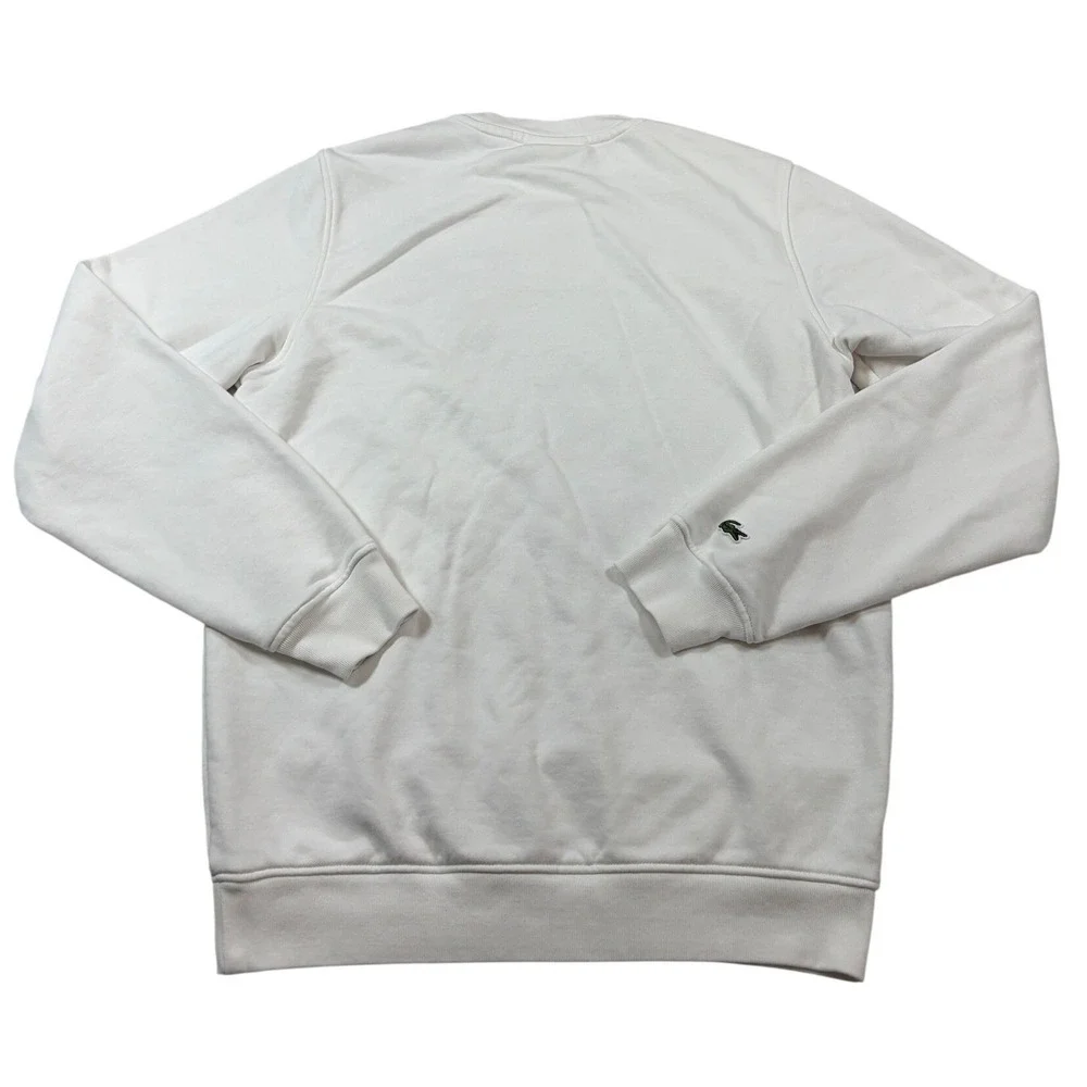 Lacoste Mens White Graphic Logo Crewneck Sweatshirt Green Crocodile Size S